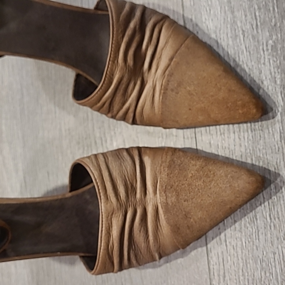 Free People Wedge Shadow Brown Heel Leather Tan 9 Vintage - Picture 2 of 8